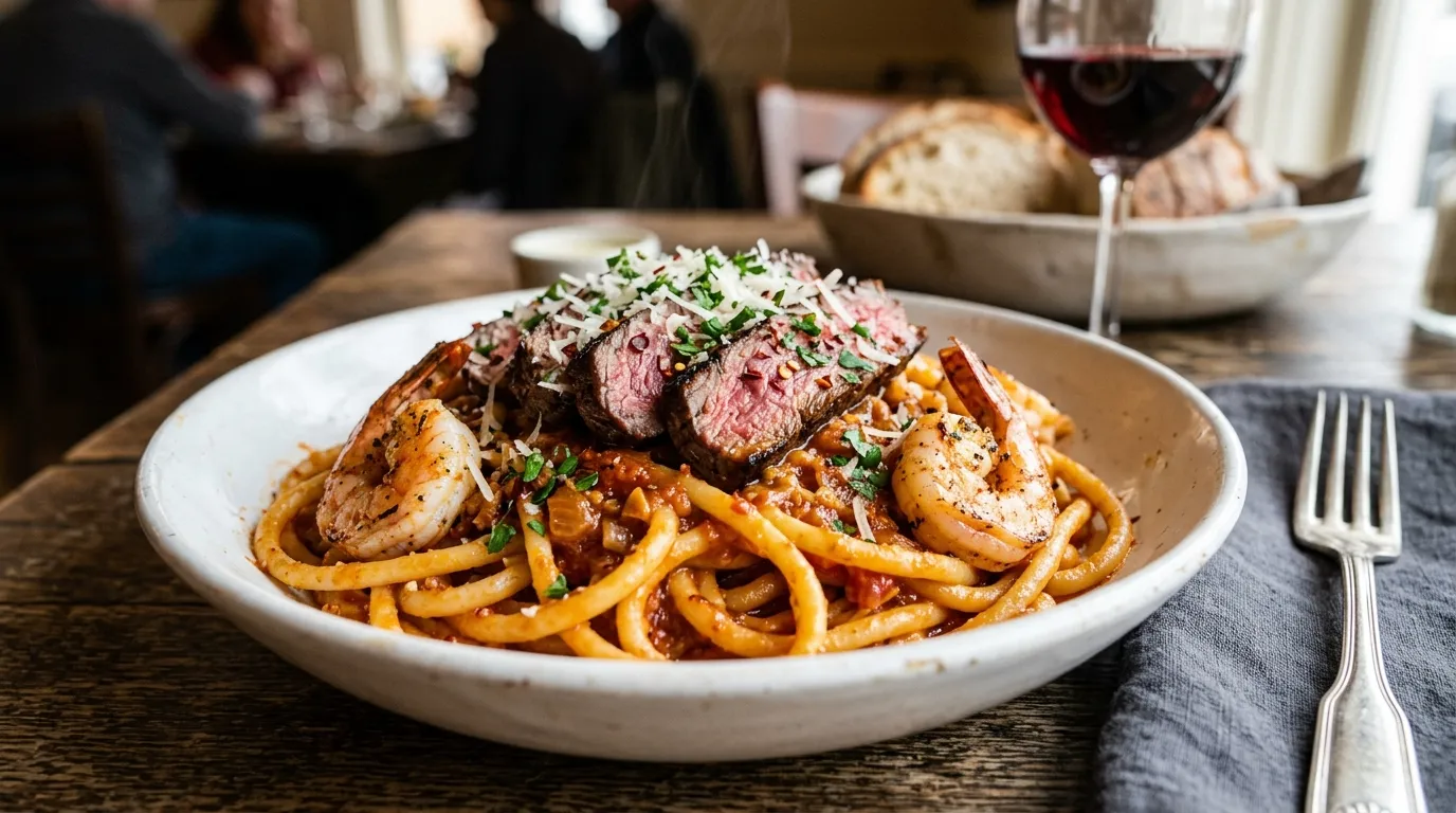Calabrian Steak & Shrimp Bucatini* Calabrian Steak & Shrimp Bucatini*